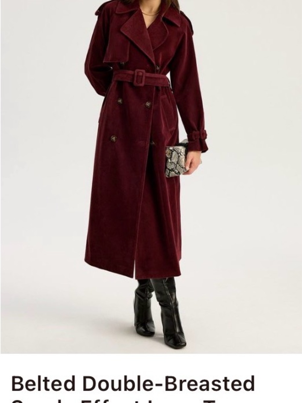 Commense Belted Double-Breasted Faux suede Trench Coat